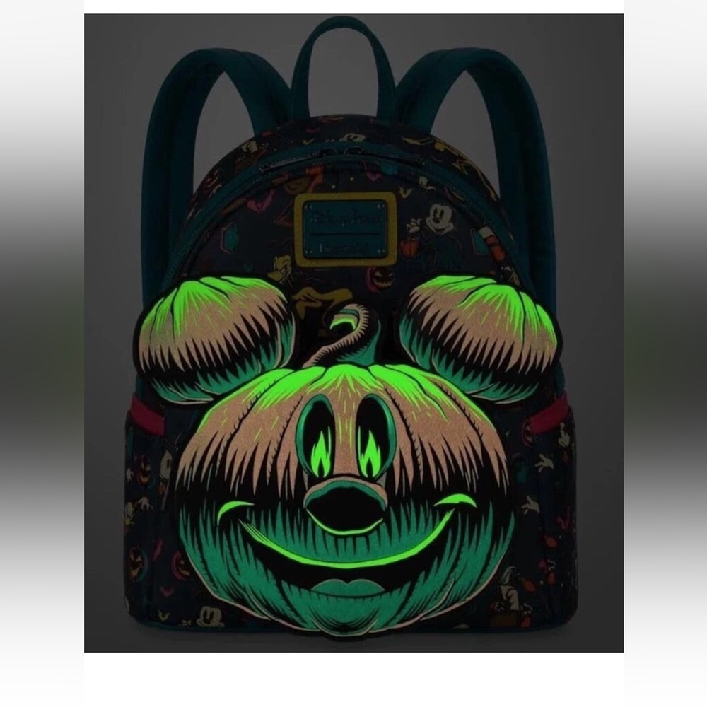 Loungefly Disney Parks Halloween Mickey Pumpkin BACKPACK Glows in the Dark NEW - Picture 2 of 7